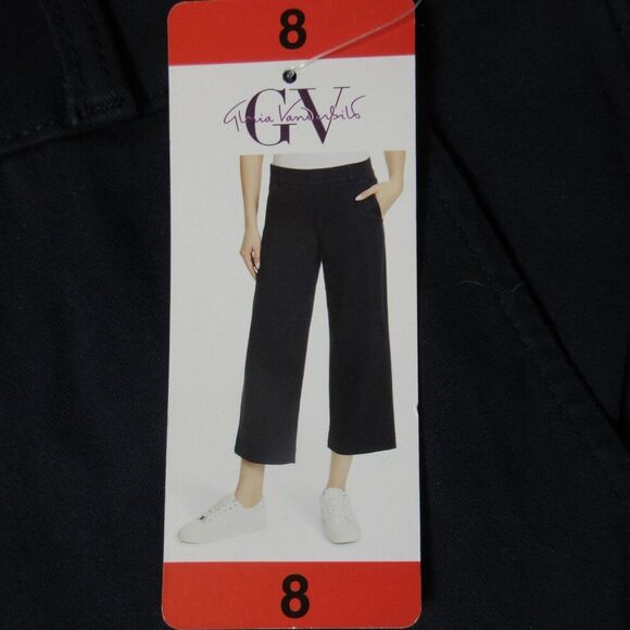 GLORIA VANDERBILT Wide Leg Tummy Control Crop Pants Sz 8 Navy Blue Pull On NWT - Picture 3 of 15
